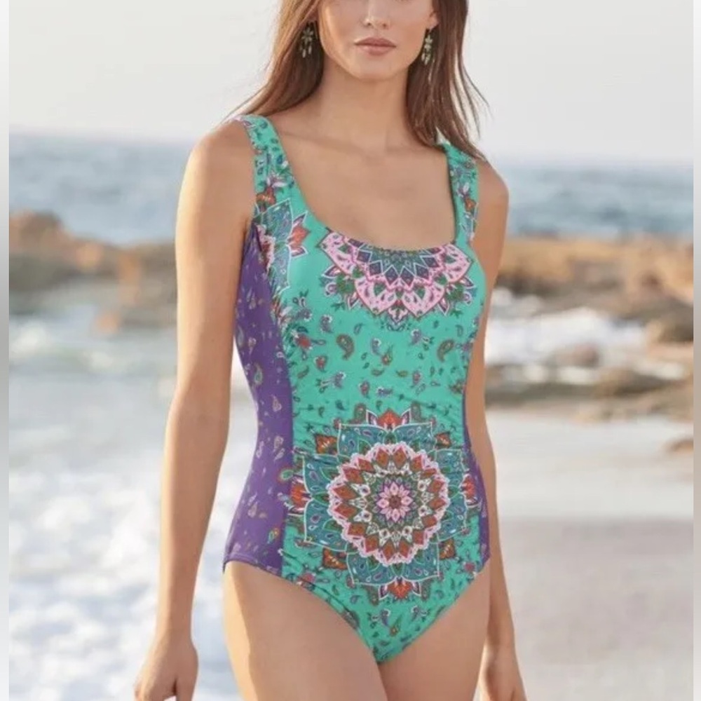 Sundance Paisley One Piece Swimsuit Size S Women Beach Boho Nylon Blend Stretch